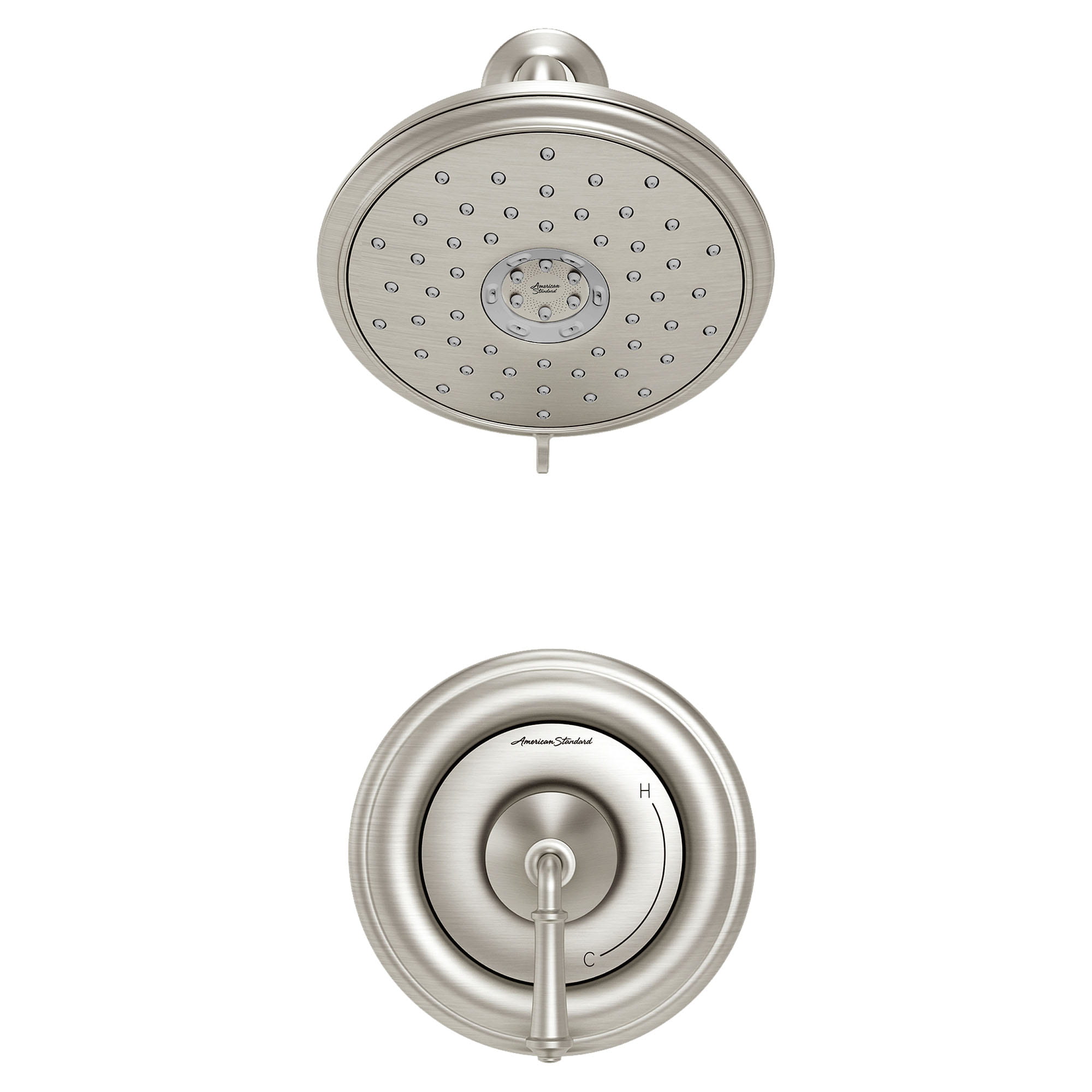 Portsmouth 18 GPM Round Shower Trim Kit with Water Saving Showerhead and Double Ceramic Pressure Balance Cartridge with Lever Handle   BRUSHED NICKEL